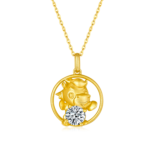 S925 Silver Gold Plated 1ct D Color VVS1 Moissanite Ox Necklace 5g Chinese Zodiac Benmingnian Gift GRA Certified Gift Box