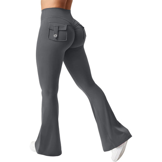 Elastic Stretchy Flared Pants, Quick-Dry Yoga Wear, Slimming Fitness Style Casual Long Pants, Sports Flared Pants