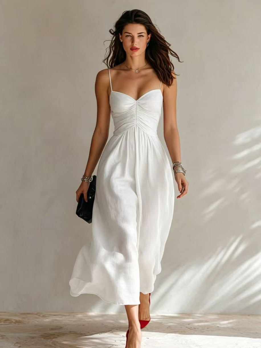 Spring Summer Pleated Strap Dress New Style