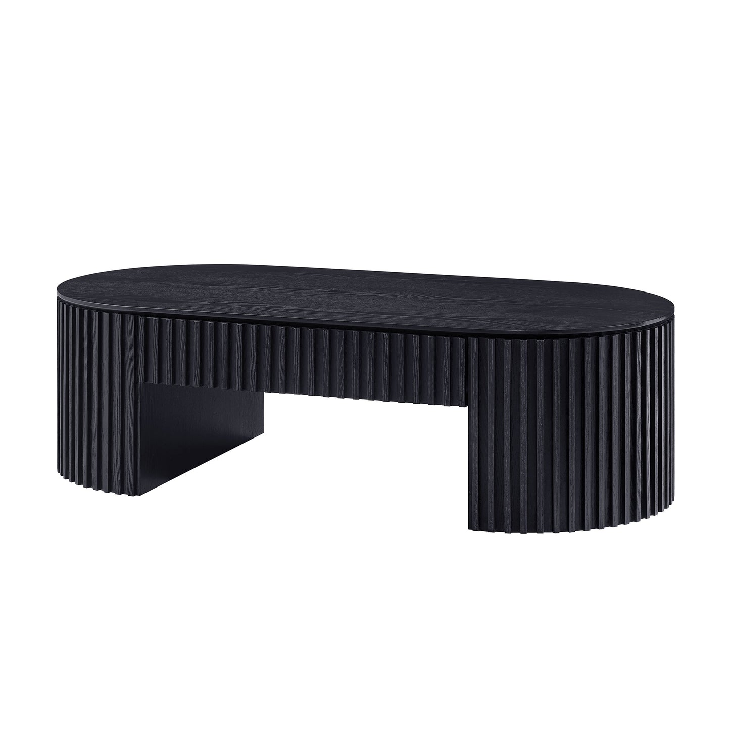 51.18   Oval Wood Coffee Table With Drawer  Mid Century Modern Coffee Table Unique Coffee Table For Living Room Furniture, Tea Table BLACK