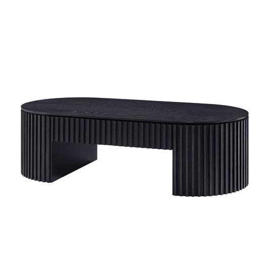 51.18   Oval Wood Coffee Table With Drawer  Mid Century Modern Coffee Table Unique Coffee Table For Living Room Furniture, Tea Table BLACK