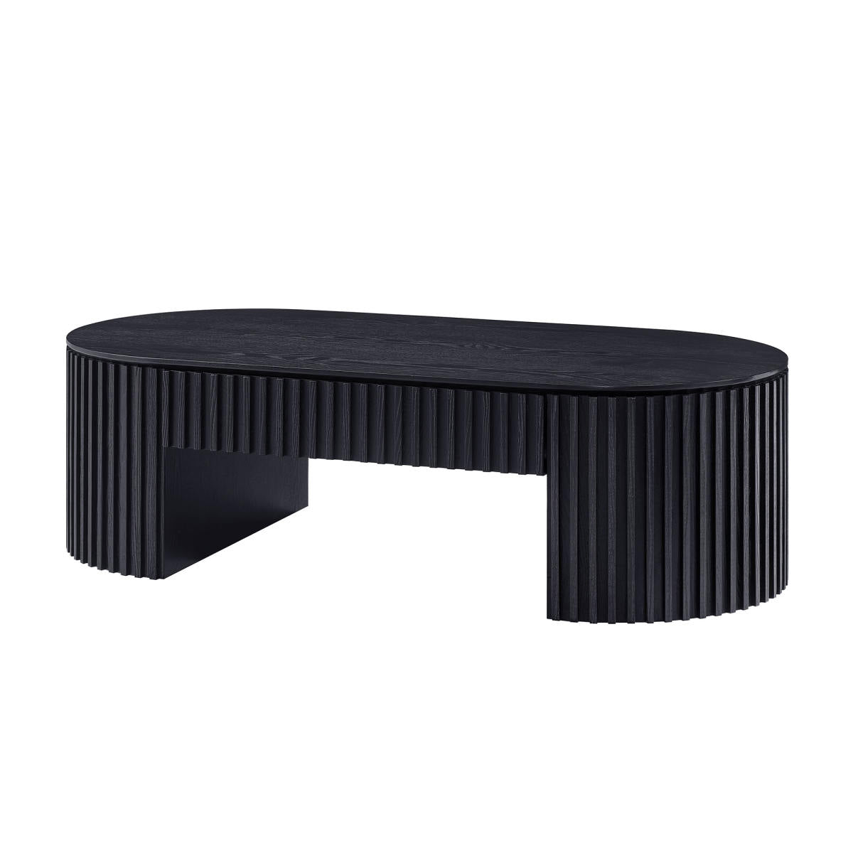 51.18   Oval Wood Coffee Table With Drawer  Mid Century Modern Coffee Table Unique Coffee Table For Living Room Furniture, Tea Table BLACK