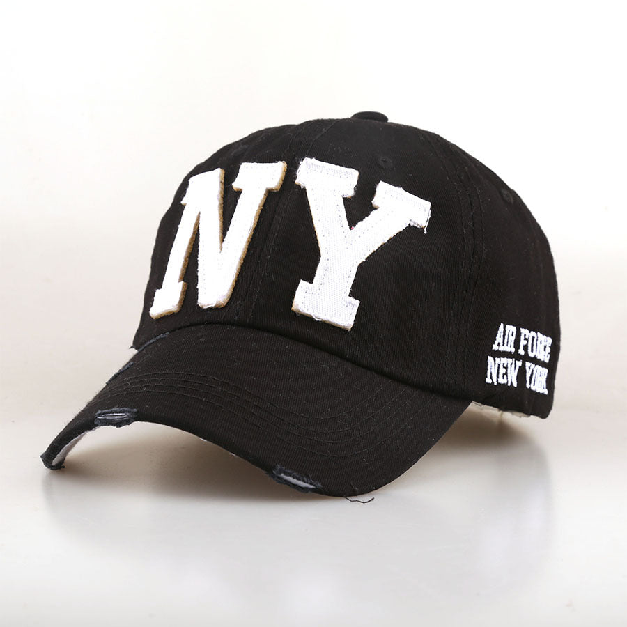 Men's And Women's Matching Embroidered Letters NY Washed Vintage Fashion Trend Adjustable Bowler Baseball Cap Suitable For Daily Outings And Activities