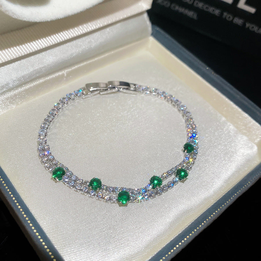 18K Gold Plated Minimalist Double Layer Round Zircon Bracelet Luxury Elegant Bangle Premium Fashion Wrist Jewelry