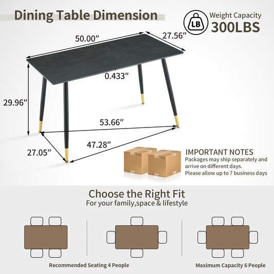 Modern Rectangular Dining Table, Premium Sintered Stone Tabletop With Sturdy Metal Base, Heat-Resistant & Scratch-Resistant Kitchen And Dining Room Table Vic Dark, 1 Table