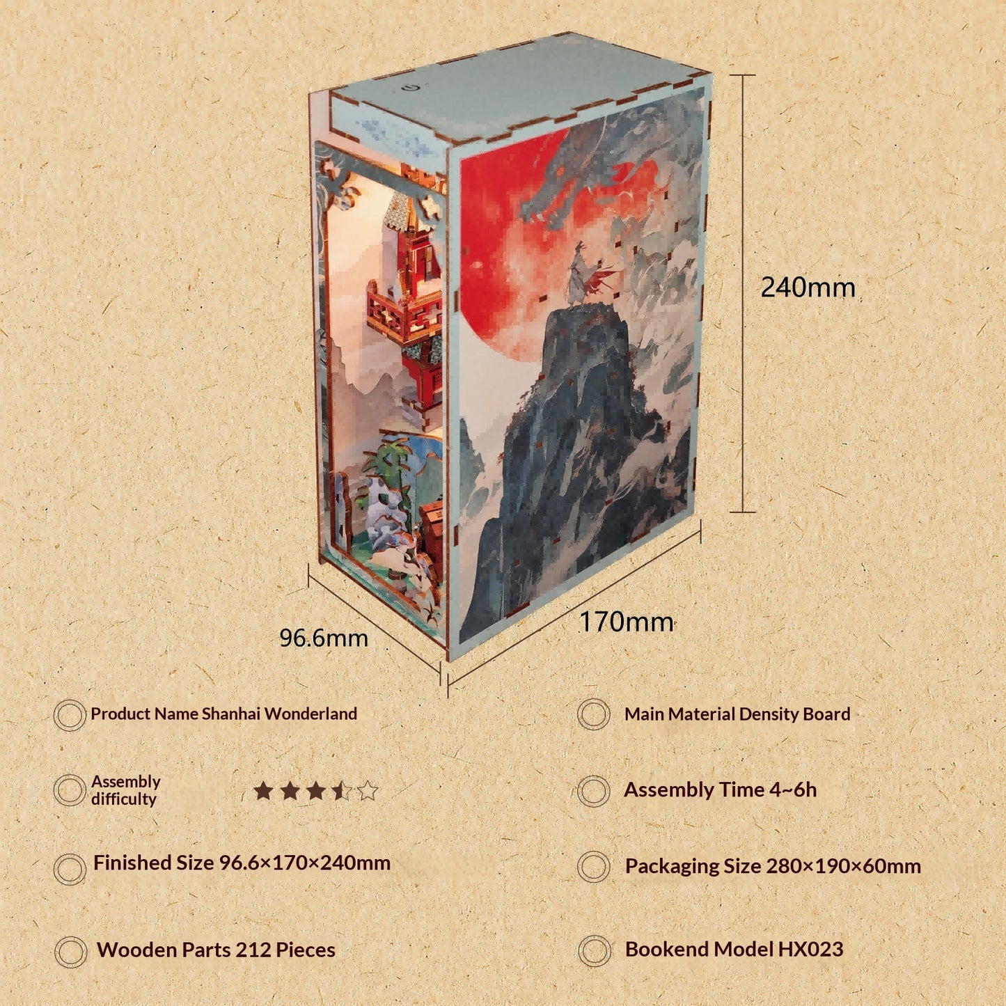 Shiguang Bookstore Assembled Bookend DIY Cottage Handmade 3D Puzzle Miniature Model Gift