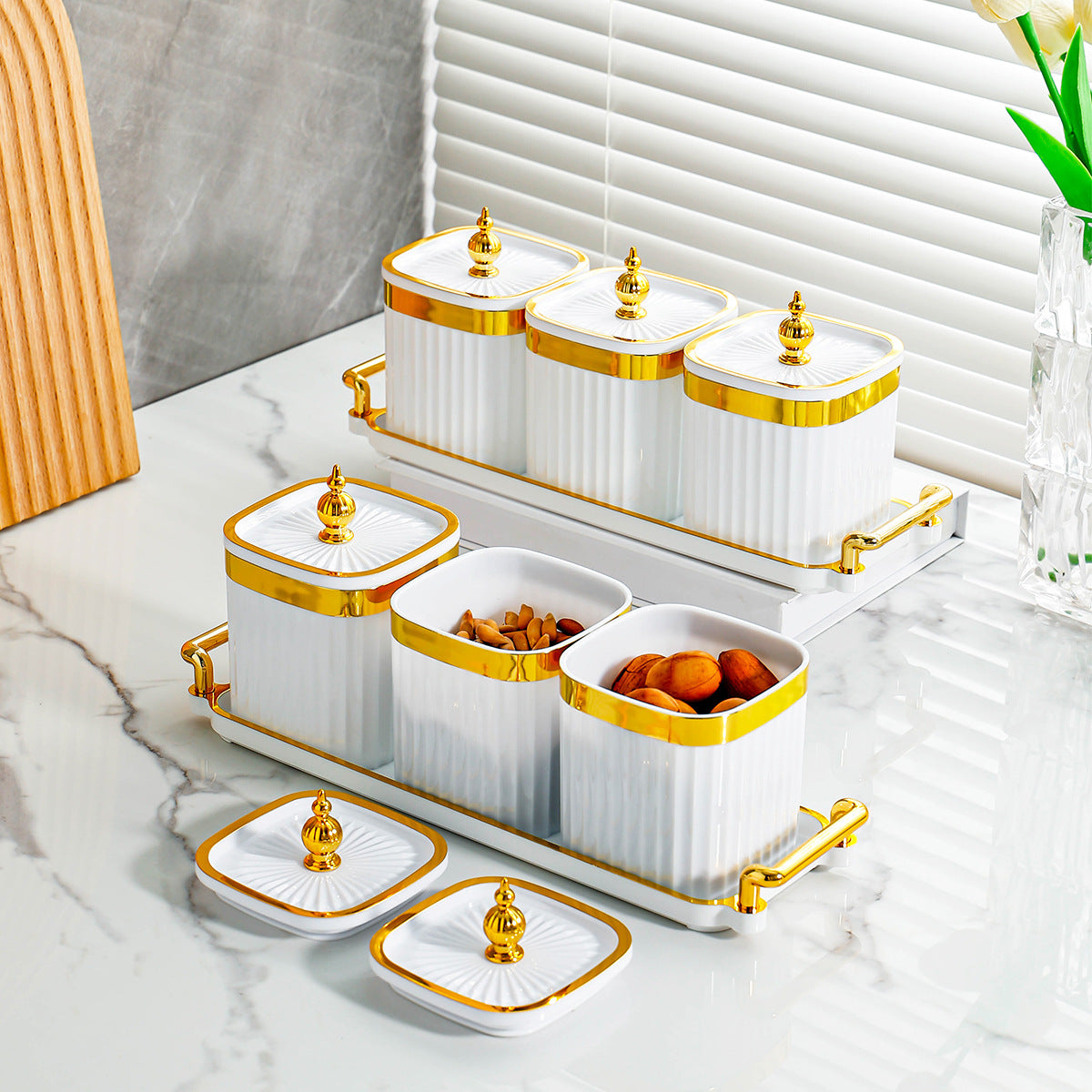 Light Luxury Seasoning Jars Home Kitchen Moisture-Proof Drop-Resistant Spice Jars Salt Shaker Sugar Container Sealed Storage Box Instagram-Style Set
