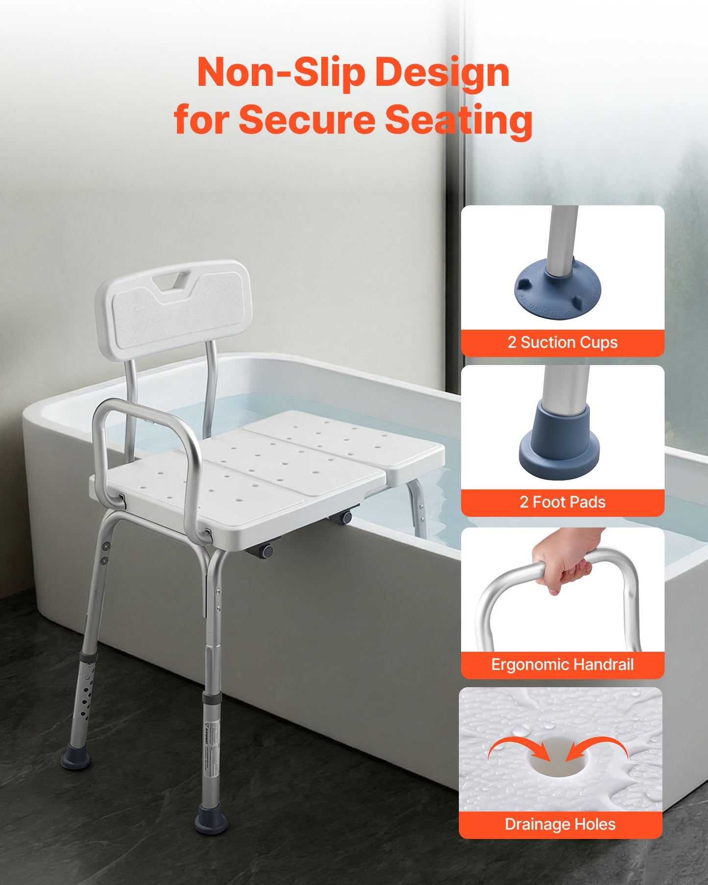 Tub Transfer Bench For Bathtub, 400 Lbs Capacity Heavy Duty Shower Chair With Arm, Backrest And Curtain Slot, Height Adjustable Shower Bench Bath Seat For Adults, Seniors, Elderly And Disabled