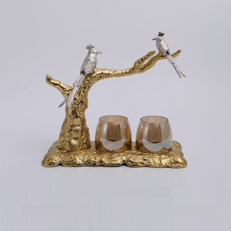 Brass Carved Glass Candle Holder  Candle Cup  And Makeup Brush Organizer