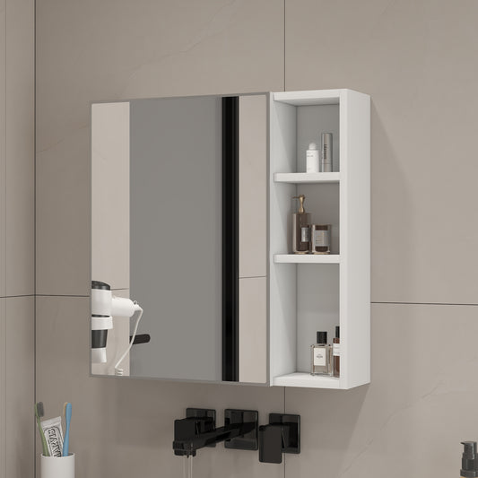Simple Wall Mirror Cabinet 55 X56cm Wall Mounted, White HDF Board  Safety Mirror Glass Door, Divided Storage  Thickened HD Mirror, Great For Bathroom Makeup Room.