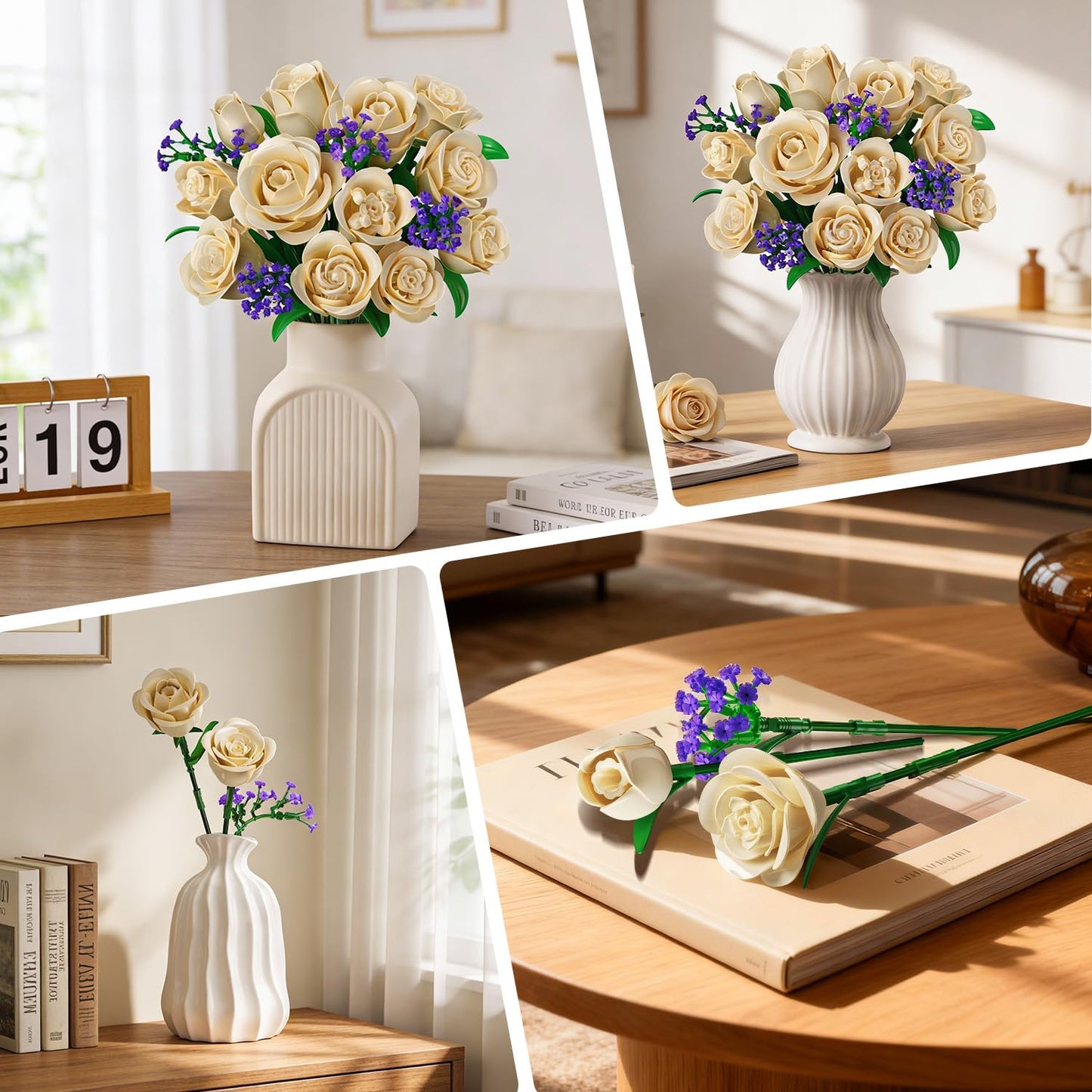Flowers Bouquet Building Set With Lights,16 Champagne White Roses Botanical  Building Blocks For Adults Girl,523PCS Artificial Flower Valentines Day Birthday Gift For Her Home Decor