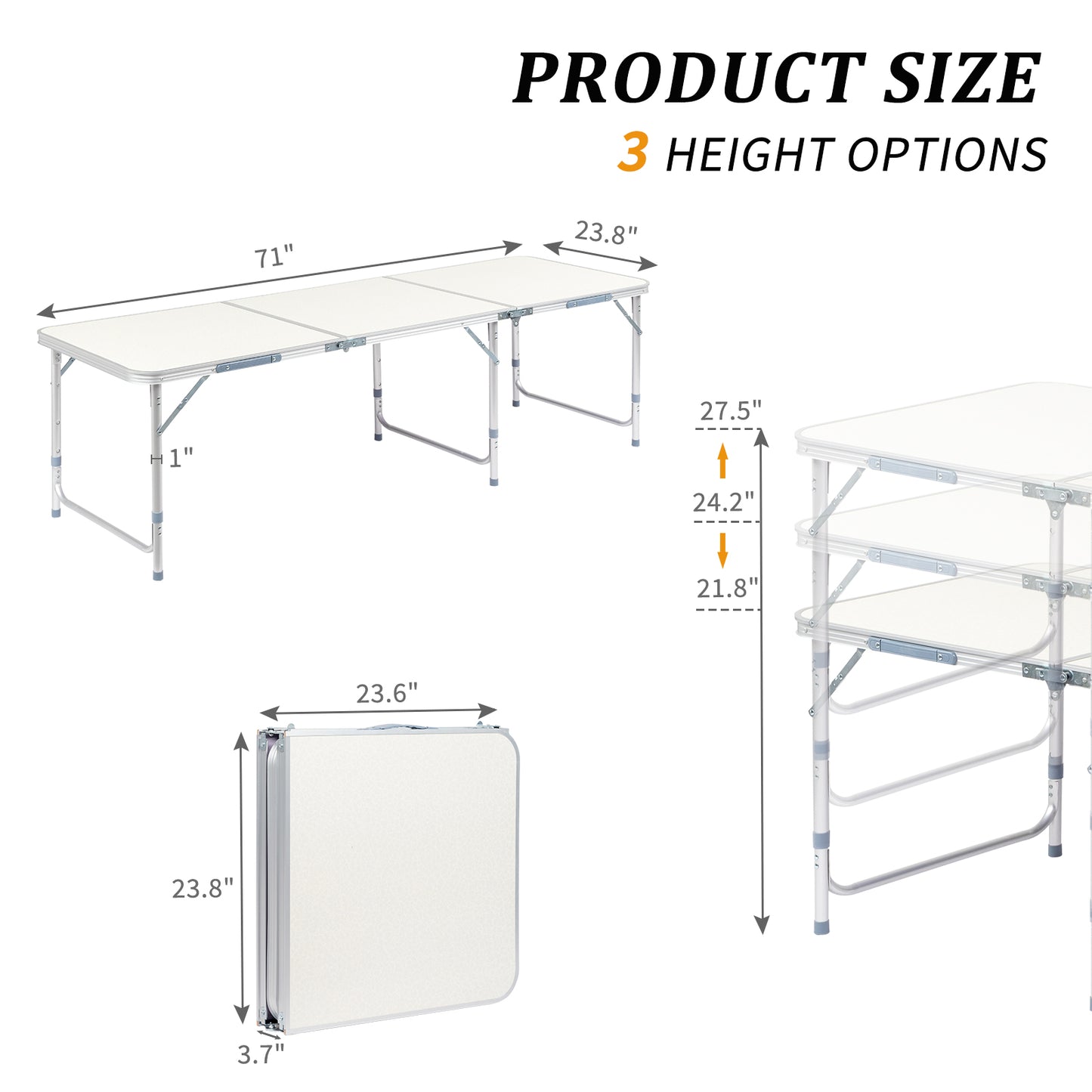 6ft 180-60cm Aluminum Alloy Folding Table Portable Foldable Desk For Camping Picnic BBQ Home Party