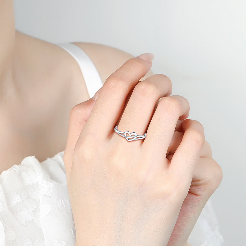 1 Piece 999 Sterling Silver Interlocking Open Heart Ring, Minimalist Romantic Style, For Daily Wear & Valentine's Gifts