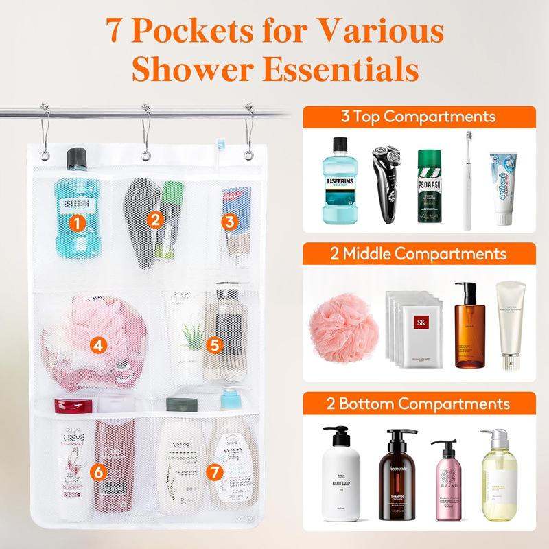 Mesh Shower Caddy Portable 7-Pocket Storage Bag
