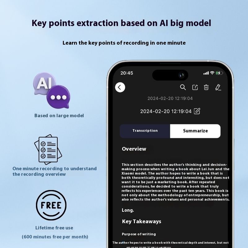 AI Smart Voice Recorder With AI Conversion And Big Model Summary