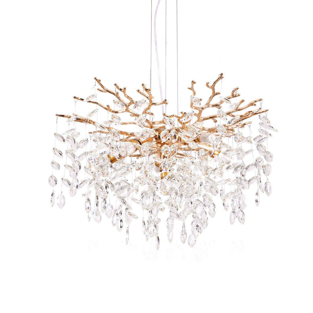 Modern Tree Branch Crystal Chandelier Luxury Gold Crystal Pendant Lighting 23.6in Contemporary 6-Light Chandeliers For Dining Room Kitchen Bedroom Living Room Bulb Is Not Including