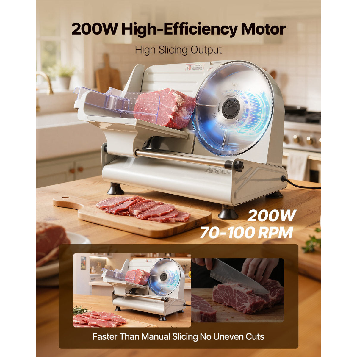 Meat Slicer, 8.6 Electric Deli Slicer With 2 SUS420 Blades & 0-0.6 Adjustable Thickness, Dual Security Lock, 200W Home Food-Slicer For F Rozen Meat, Ham, Baguett, Steak, ETL Approved