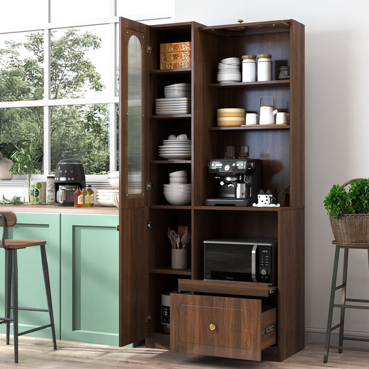 Kitchen Pantry Cabinet With Multi-functional Pull-out Multi-tier Storage Shelf,Farmhouse Storage Cabinet With 3Doors,Pantry Organizers For Kitchen,Dining Room