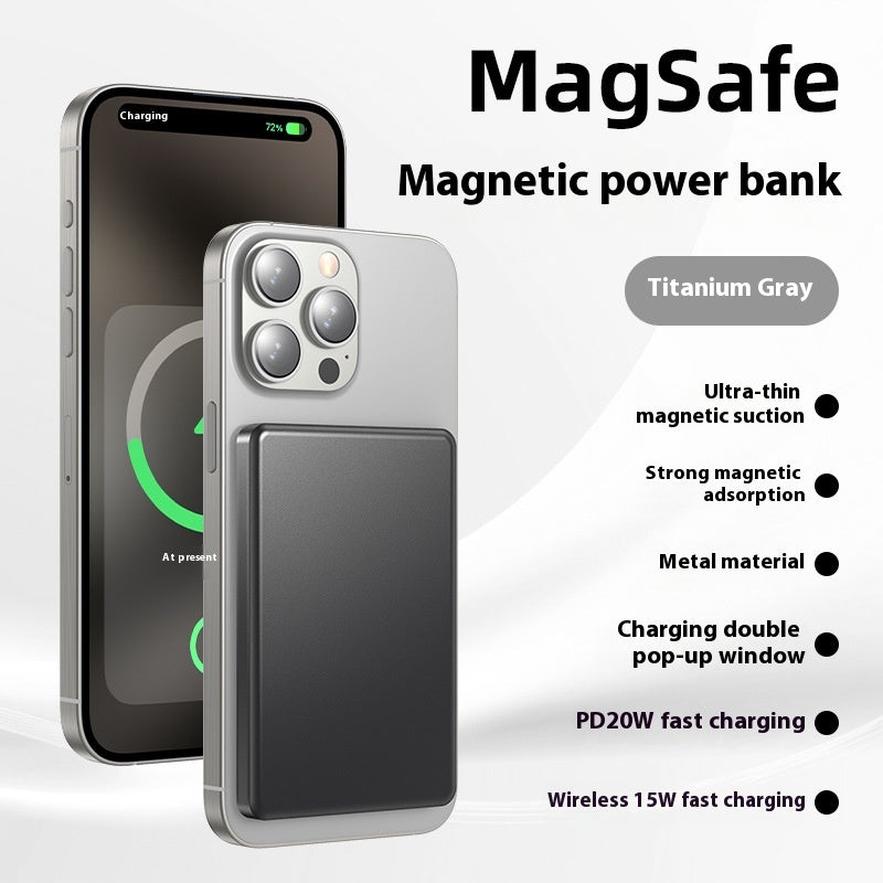 Aluminum Alloy Fast Charging Magnetic Suction Power Bank Wireless Mobile