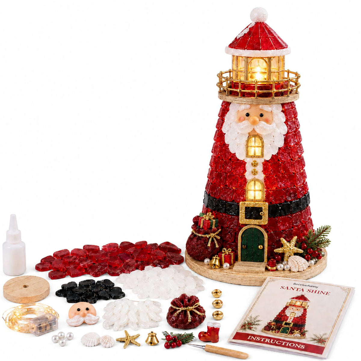 Christmas Santa Sea Glass-Style Lighthouse Kit