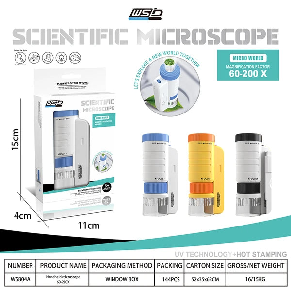 Children's Handheld Microscope Optical HD Portable Microscope, Microscope With LED Light, Biological Education Science Experiment Toy Gift - Blue