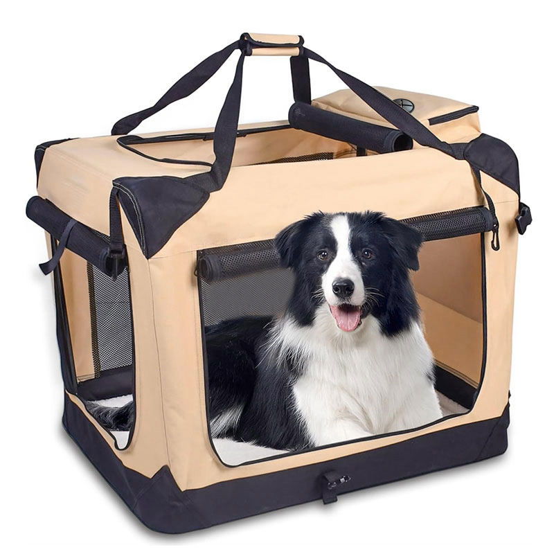 3-Door Folding Soft Dog Crate With Carrying Bag And Fleece Bed , Indoor & Outdoor Pet Home