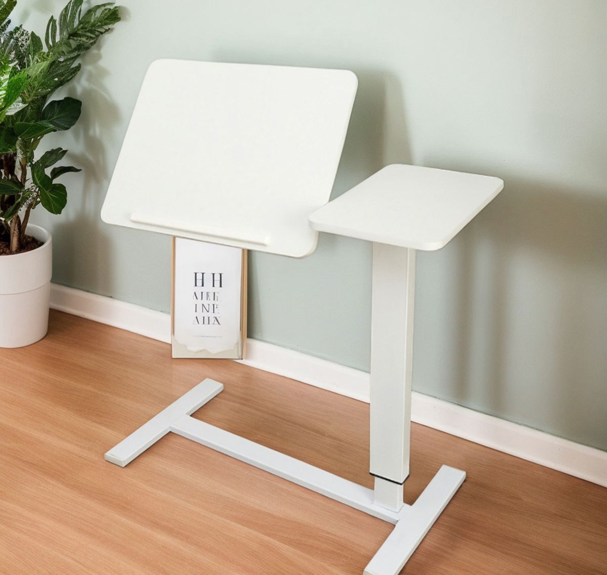 Overbed Bedside Desk, Mobile Rolling Laptop Stand Tilting Overbed Table With Wheels, Height Adjustable Tray Table For Laptop Bed Sofa Side Table, Bedside Table WHITE
