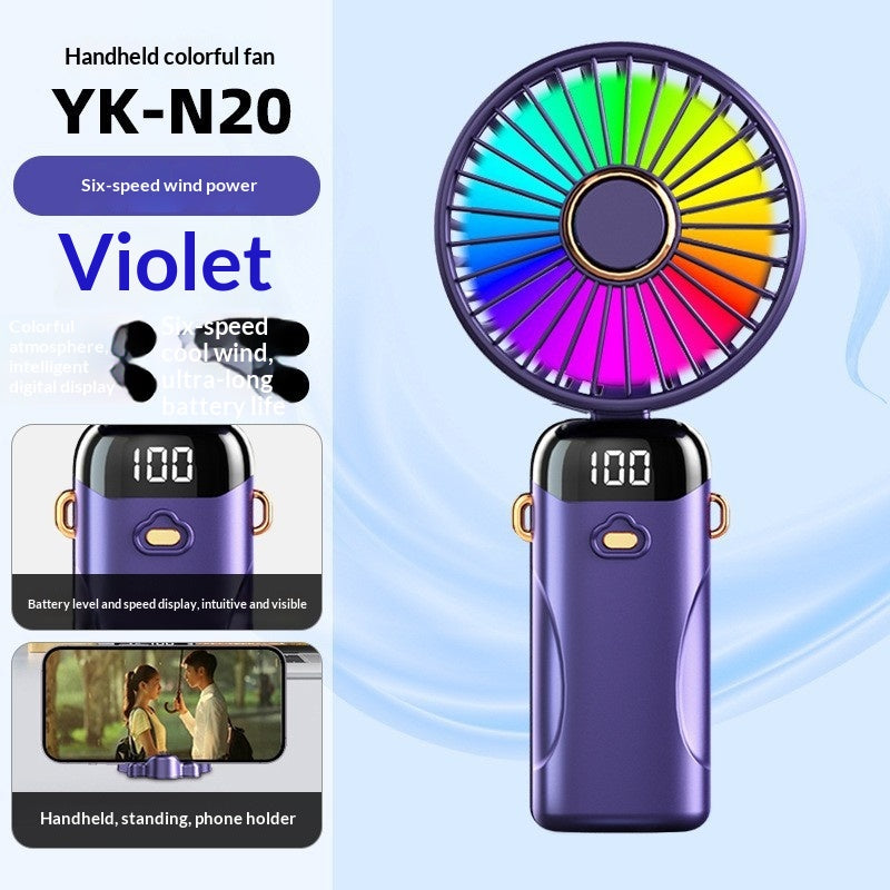 Seven-color Handheld Outdoor Mini Fan USB-charging Mini Portable Digital Display Folding Fan