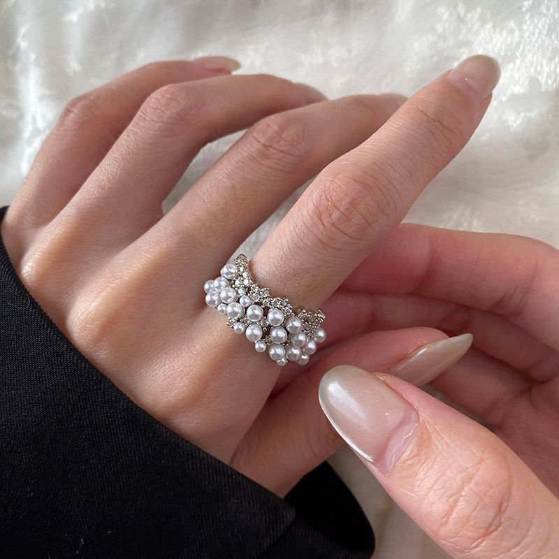 Cool And Elegant French-Style Pearl Wide Band Ring With High-End Design, Korean-Style Exquisite Adjustable Open Ring For The Index Finger