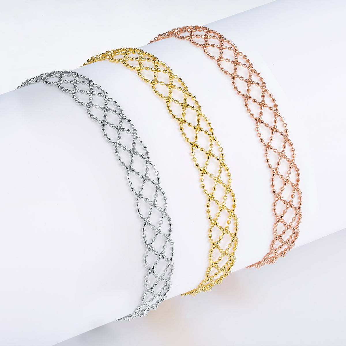 S925 Sterling Silver Hollow Mesh Bracelet 2.2g Lightweight 18.5cm Adjustable 8.0mm Width 3 Colors Platinum Gold Rose Gold Plated Gift Box