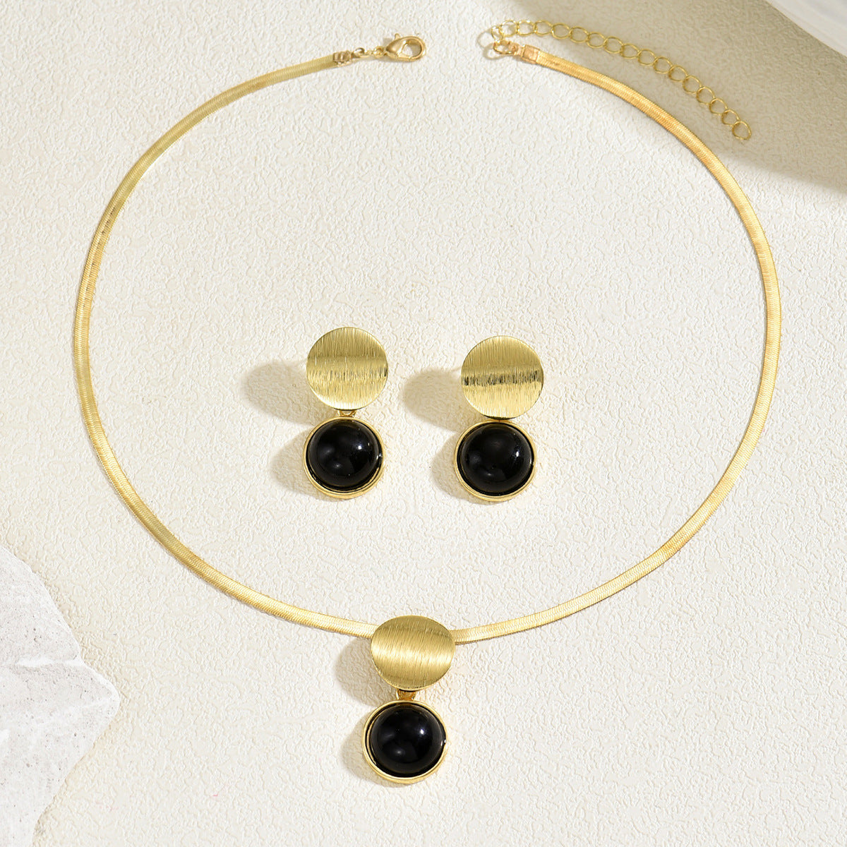 European American Fashion Women Jewelry Set, Unique Interlocking Ring Pearl Inlaid Earrings & Versatile Snake Bone Chain Geometric Clavicle Necklace, Daily Fashion Accessories