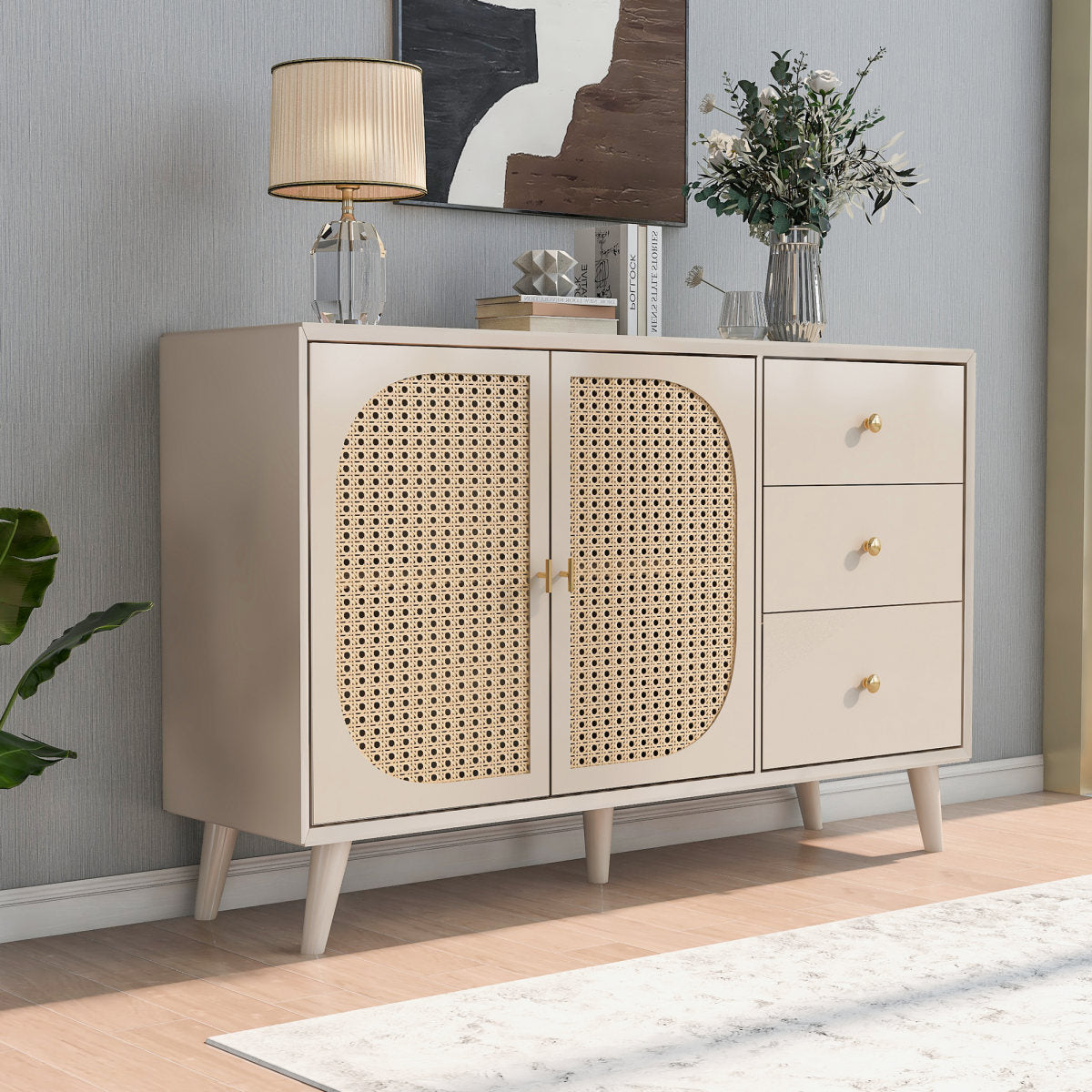 CHANGE IMAGE Dining Room Living Room Sideboard Chest Of Drawers Standing Cabinet Storage Sideboard TV Table With Doors And Drawers Sideboard With Large Storage Offwhite Cream Width 120 Cm