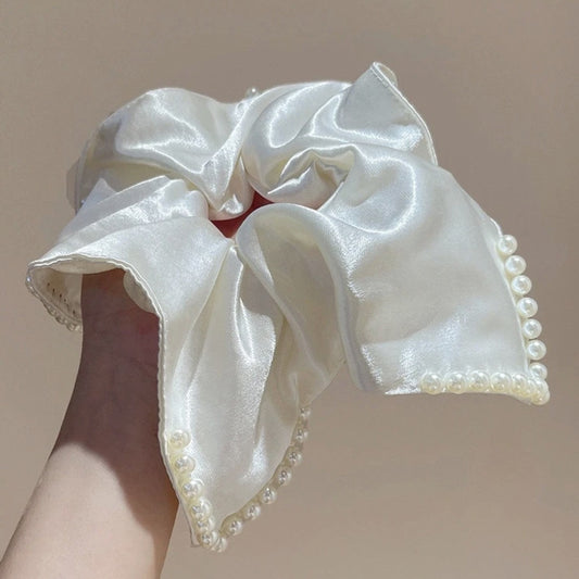 Satin square scarf and hair ring-white-fabric-1 piece