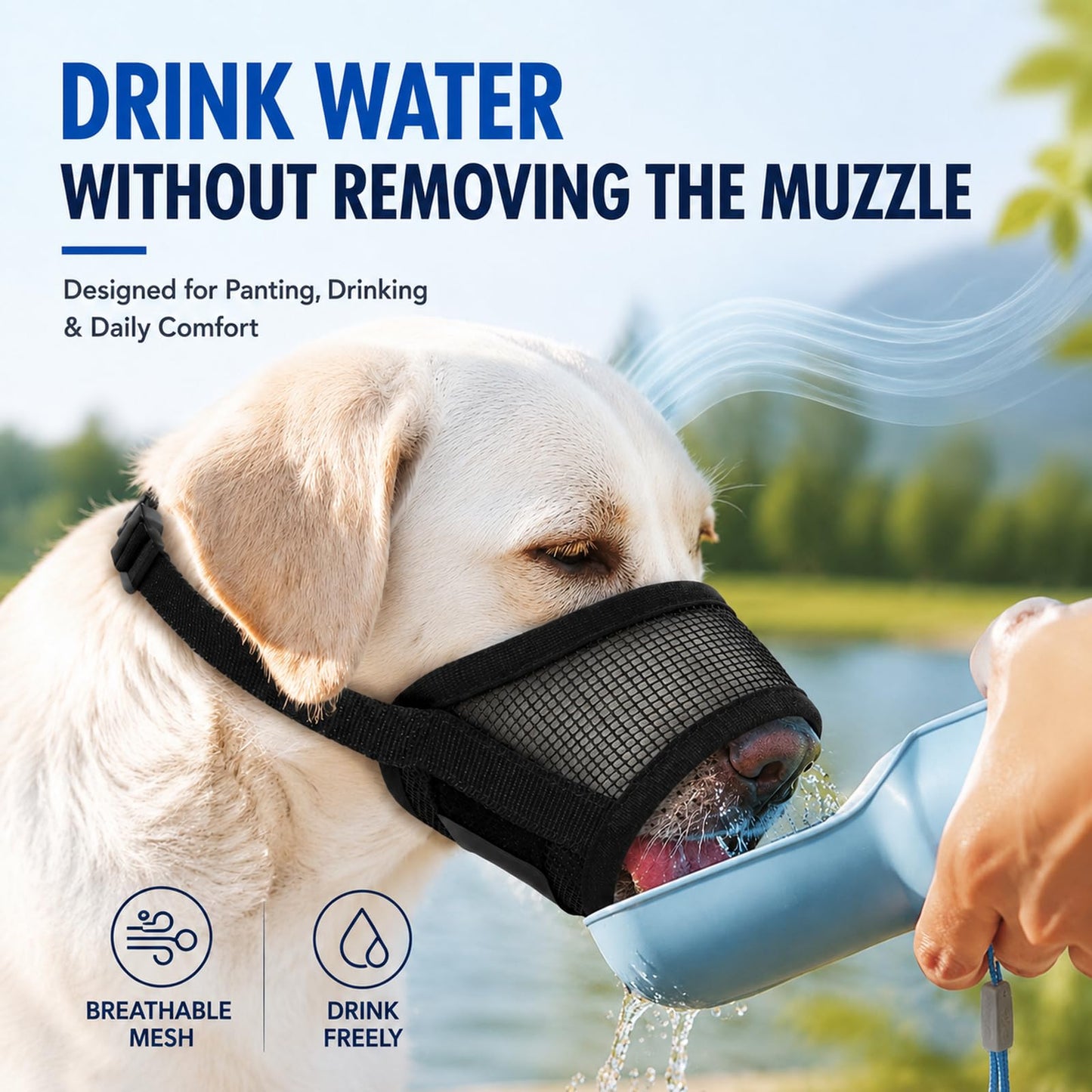Dog Muzzle, Soft Air Mesh Muzzles For Large Sized Dogs, Breathable Dog Mussels For Scavenging Biting Licking & Barking, Adjustable Mouth Guard For Grooming, Allows Panting And Drinking
