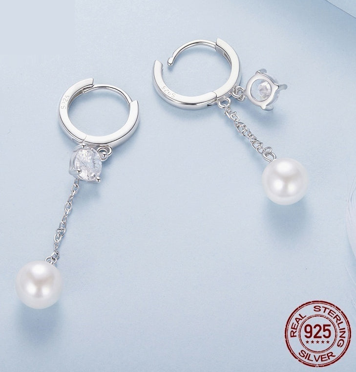 Shell Pearls Tassel Ear Clip Smart Shining Long Face