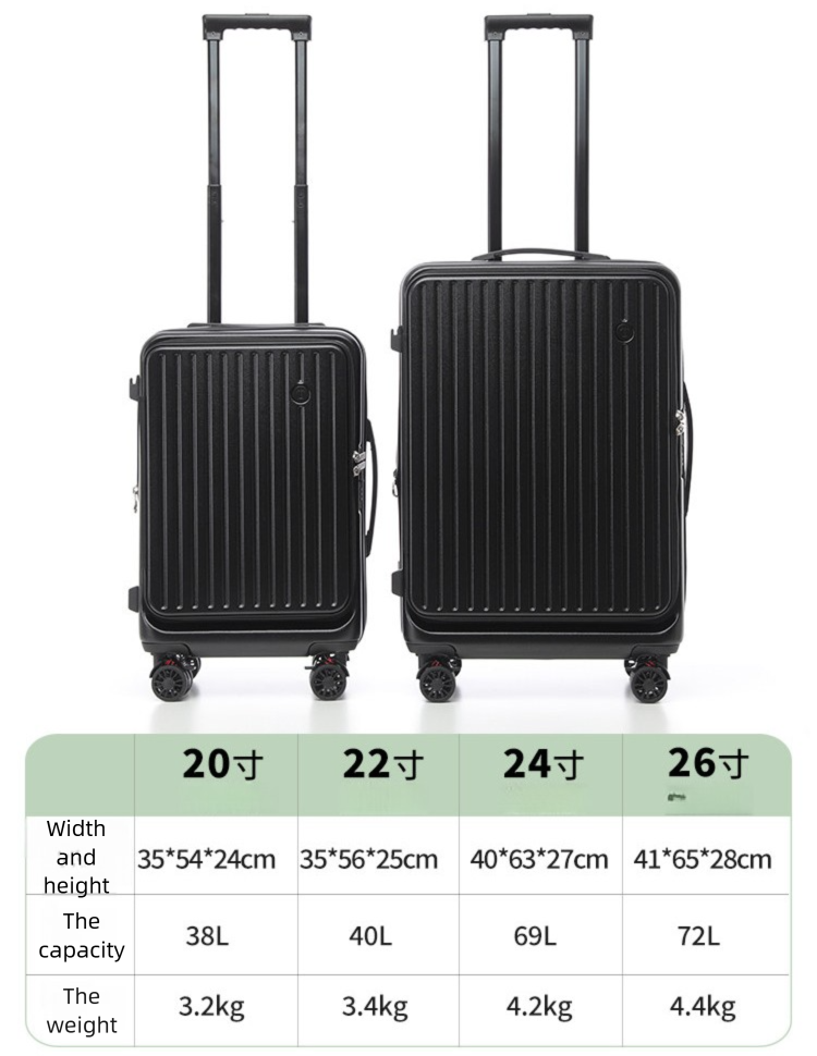 Front Opening Expandable Carry On Luggage, Large And Medium Sized Cabin Bag, Made Of Alloy Material, TSA Lock, USB Charging Port, Foldable Cup Holder