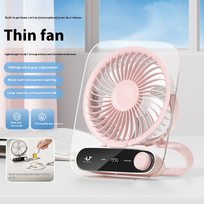 Ultra-thin Desktop Digital Display Fan Mute Mini Wind Portable Handheld Usb Charging