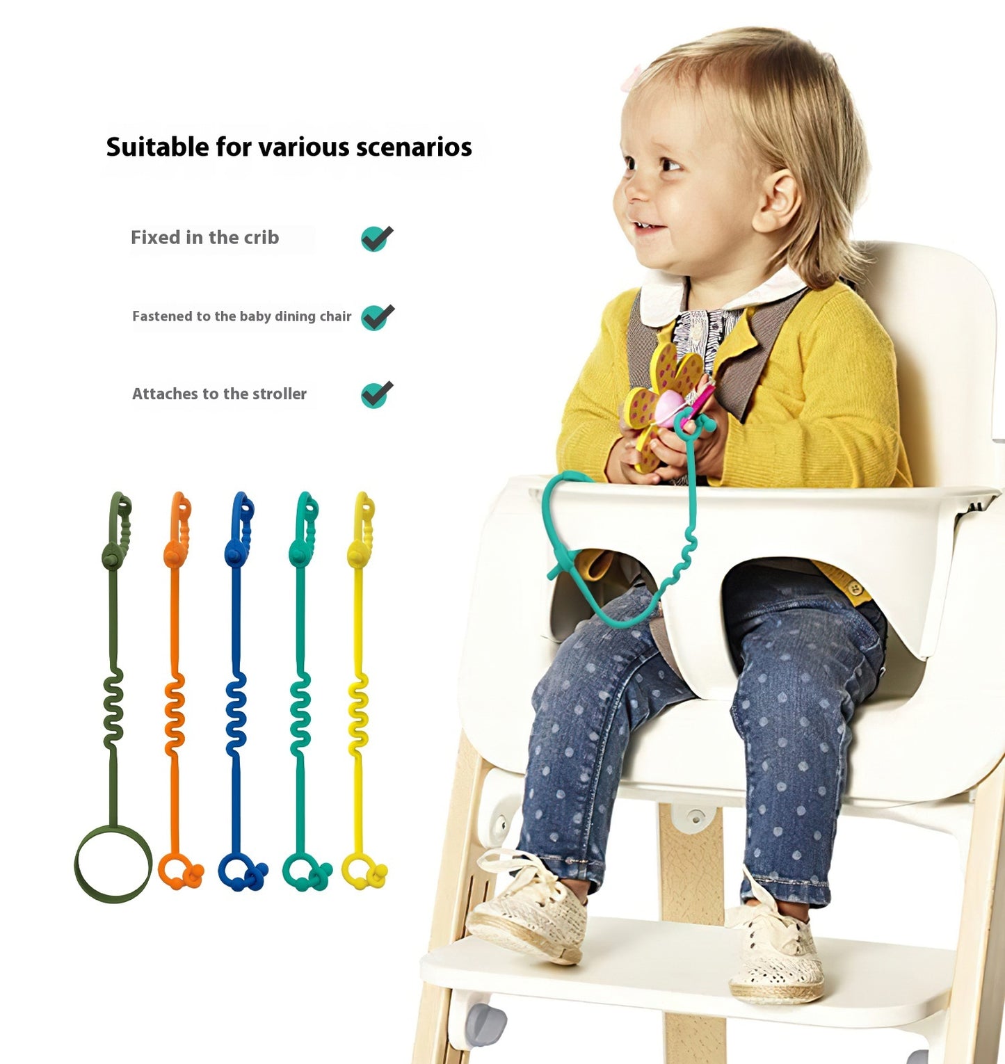 Silicone Toy Rope Teether Fork Baby Nipple Bite Teether Stroller Feeding Bottle Rope