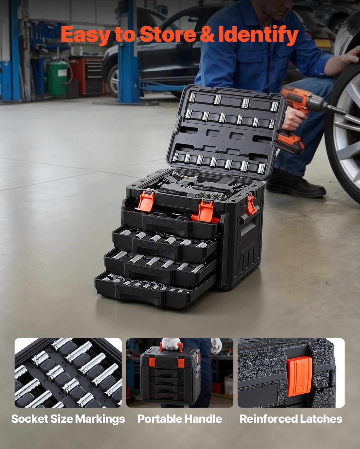 Mechanics Tool Set, 230-Piece Mechanic Tool Kit, 1/4 In, 3/8 In, And 1/2 In Drive, SAE And Metric Socket Set, Wrenches, Screwdriver Bits, Accessories, And Storage Case, For Automotive Repair