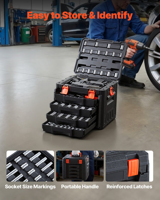 Mechanics Tool Set, 230-Piece Mechanic Tool Kit, 1/4 In, 3/8 In, And 1/2 In Drive, SAE And Metric Socket Set, Wrenches, Screwdriver Bits, Accessories, And Storage Case, For Automotive Repair