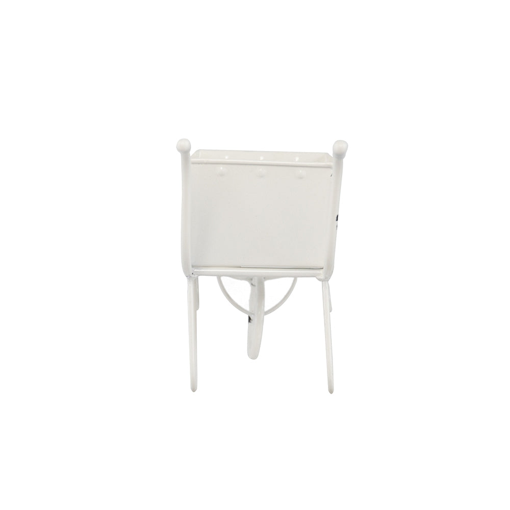 11.5x4x7  White Metal Decorative Disressed Wheelbarrow Planter, Tabletop Decor