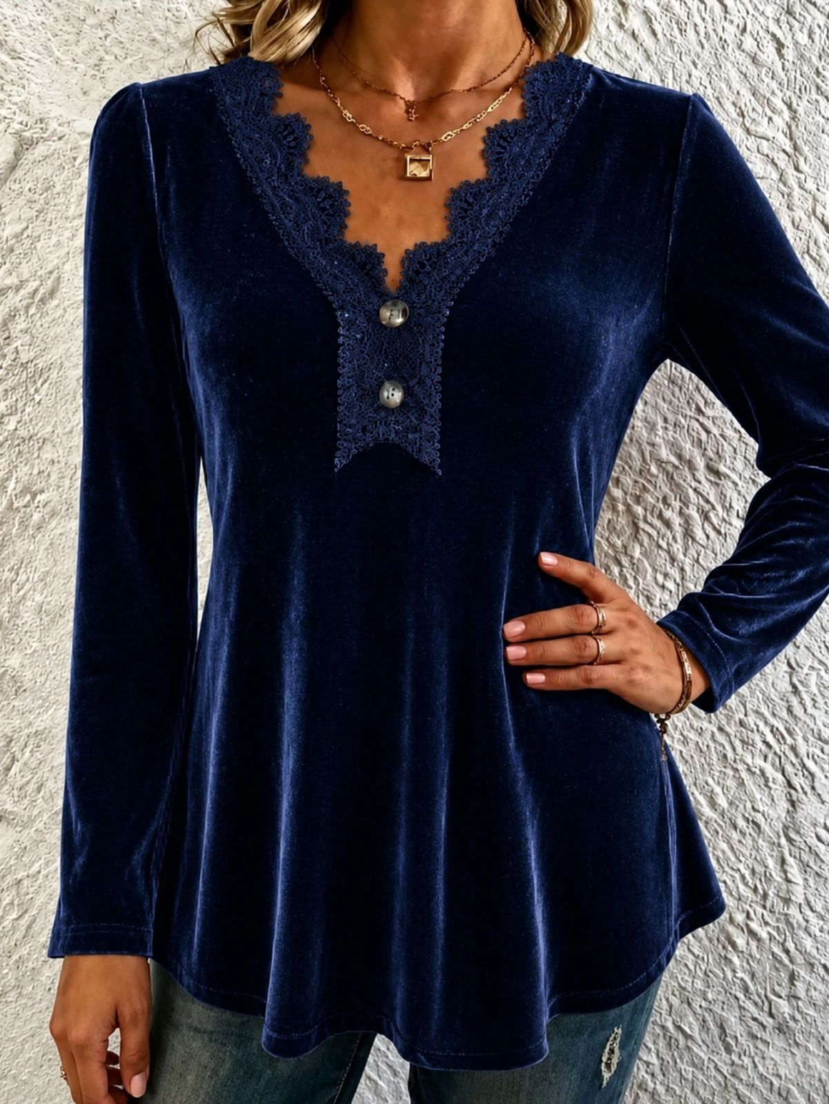 V-neck Stylish Casual Office Button-down Long-sleeve Shirt
