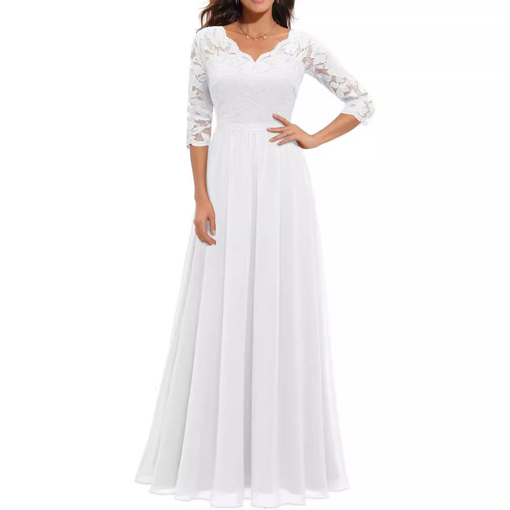 Best Seller Dress Lace Long Patchwork Waist-tight Noble Dress