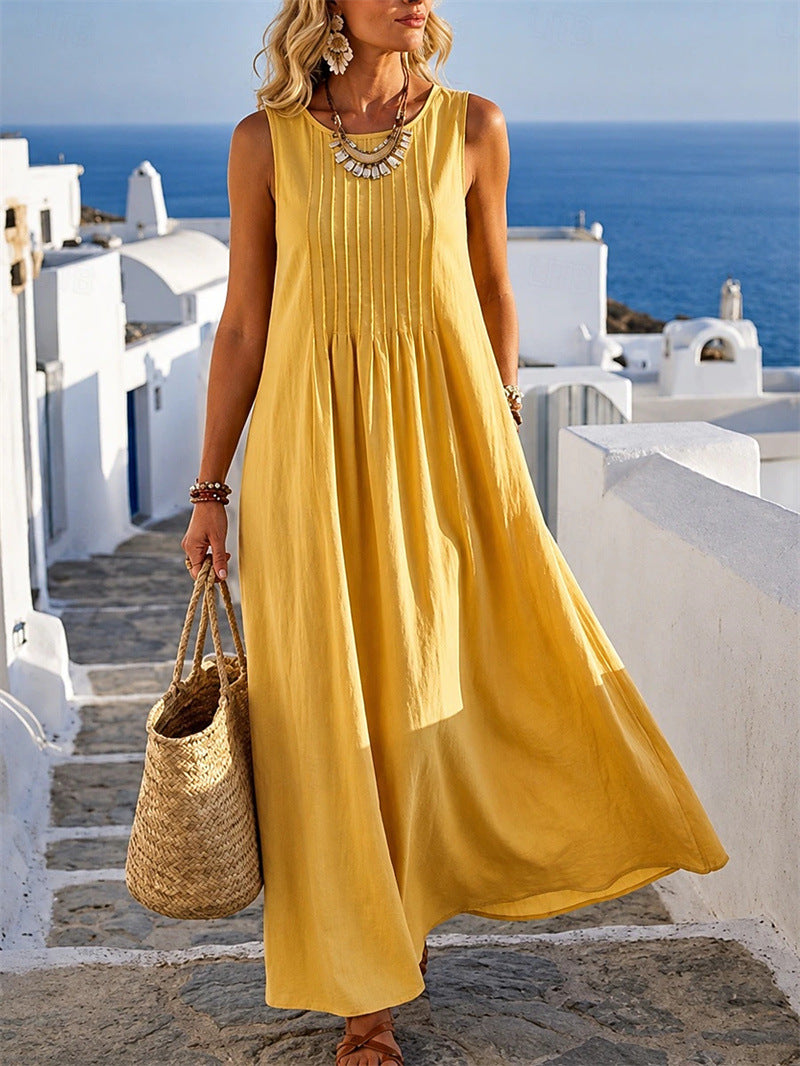 Summer New Casual Loose Fitting Round Neck Dress