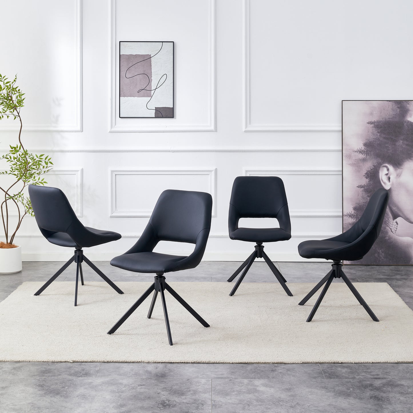 Dining Chairs Set Of 4, Comfortable Swivel Dining Room Chair, Metal Kitchen Chairs With GoldMesh Scratch-Resistant Leather And High Back  Black, Set Of 4