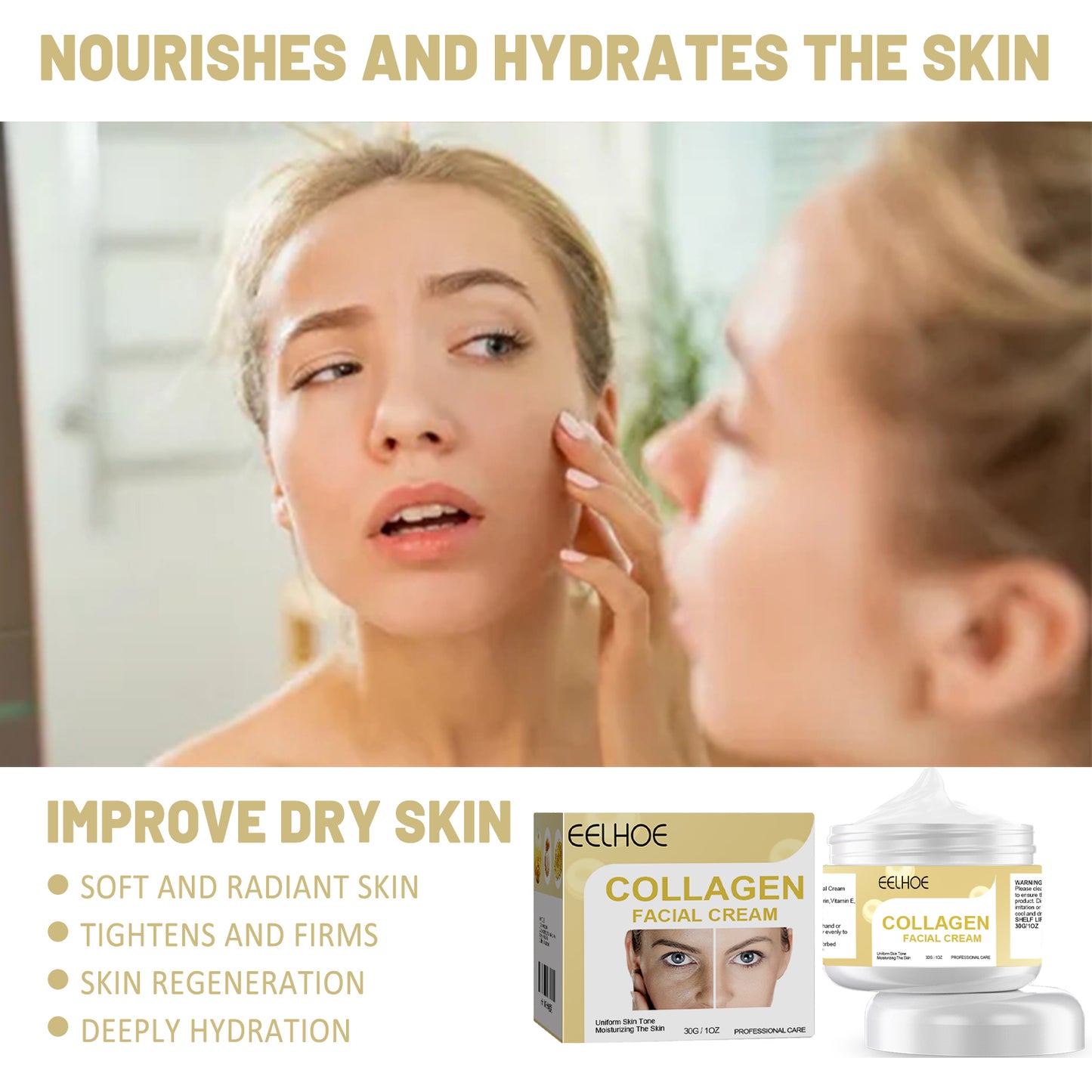 EELHOE Collagen Cream, Brightening Moisturizing Facial Skin And Smoothing Fine Lines Cream