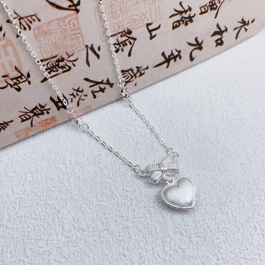 1pcs 999 Sterling Silver Bow & Heart Necklace, Delicate Cute Style, Ideal For Birthdays, Anniversaries & Gifts