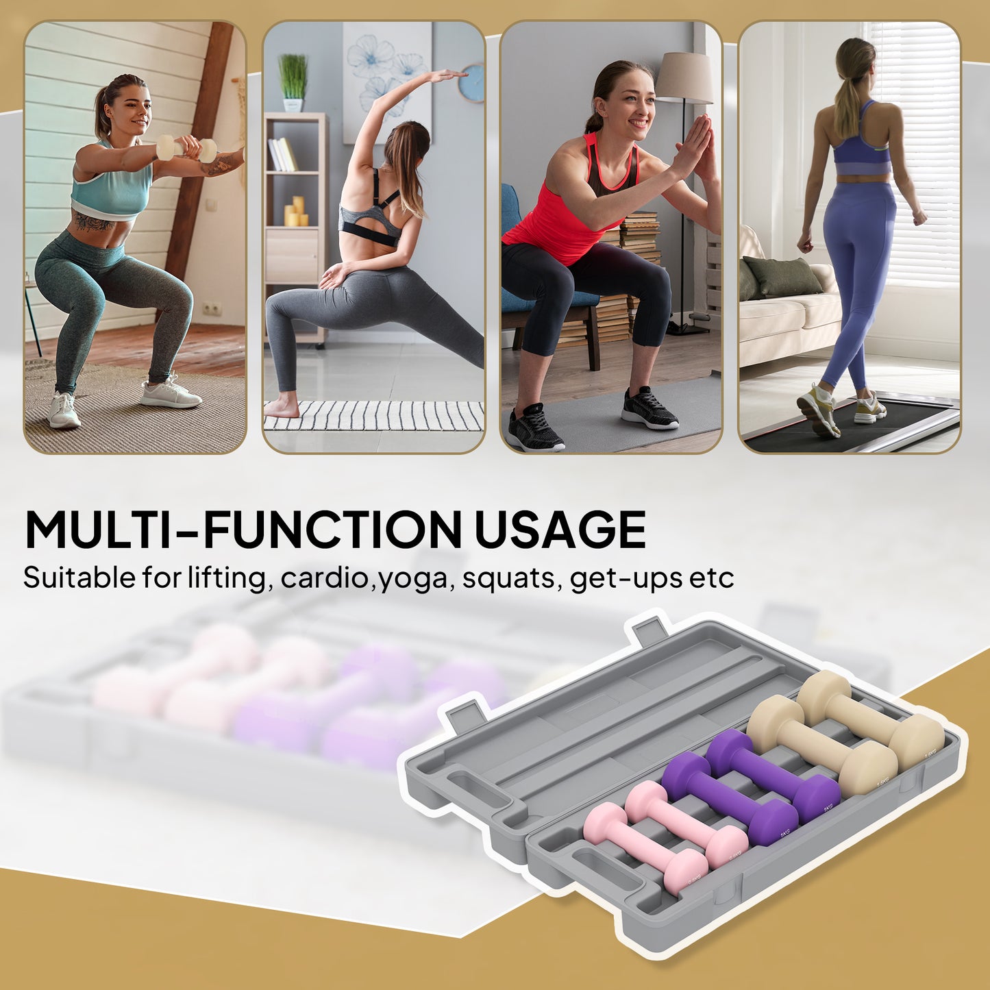 6Kg Dumbbell Set, Fitness Weight Set For Men And Women, Home Gym Workout, Pink, Purple, Brown