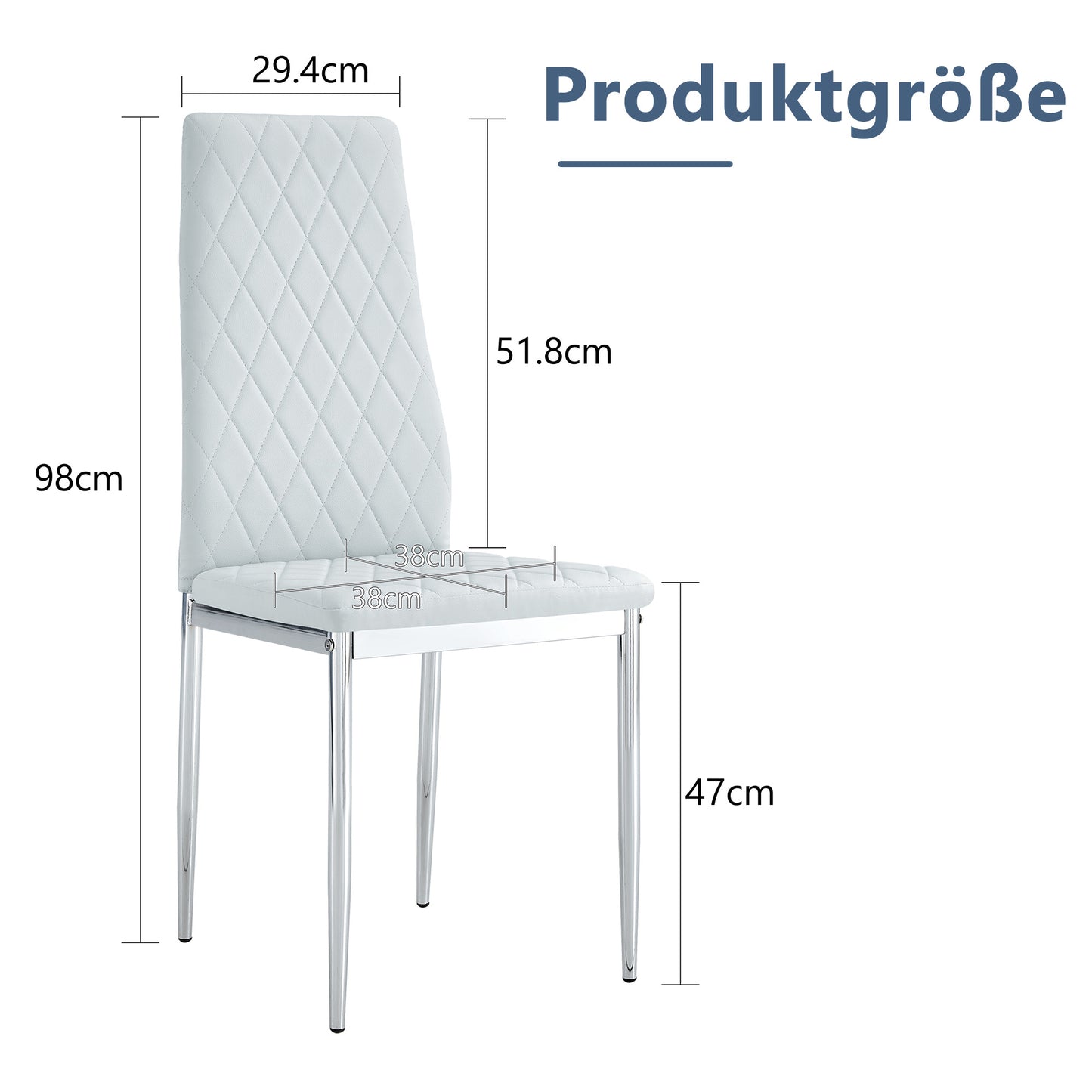 Set Of 4 Dining Chairs, Light Grey, Diamond Pattern PU Leather, Metal Legs, Modern Chair For Kitchen, Living Room, Cafe & Home Office