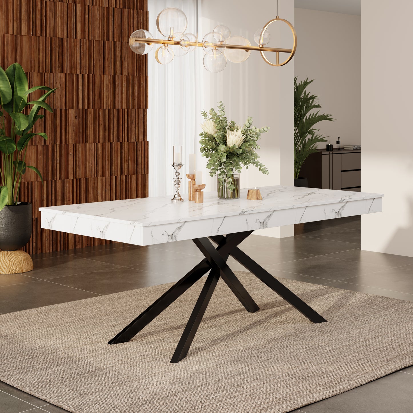 Extendable Dining Table, 140 180x80 Cm, Suitable For 6-8 People, Right Shape, Thickened Table Top, Metal Legs, Simple Style, Table For Dining Room, Kitchen, Living Room, White